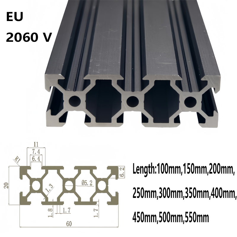 V Slot Aluminum Extrusion - 1PCS 2PCS Black 2060 V-Slot European
