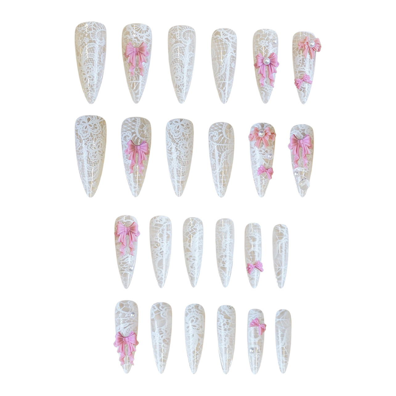 24Pcs Pink White Press On Nail - 3D Printing Ptc ulasan dan harga