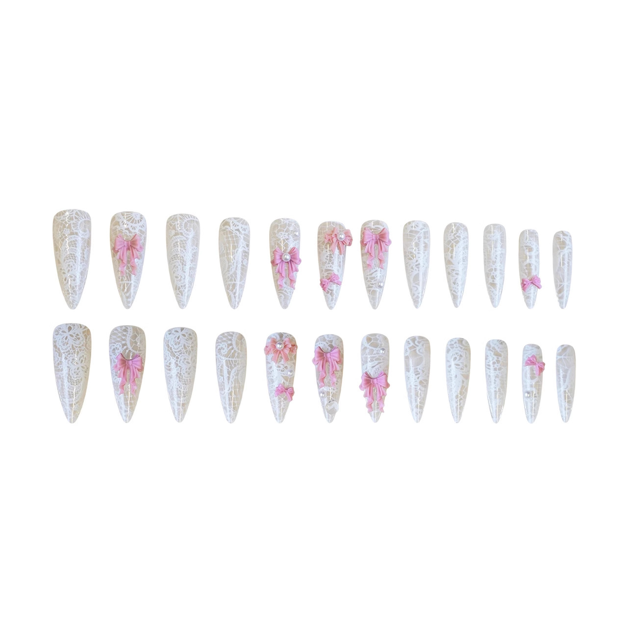 24Pcs Pink White Press On Nail - 3D Printing Ptc ulasan dan harga