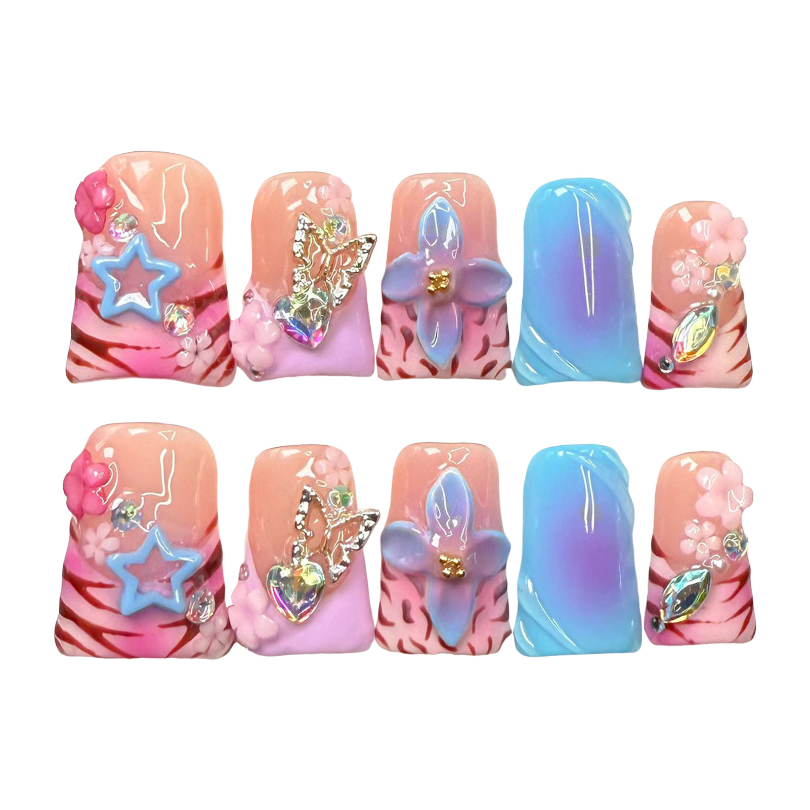 10pcs Handmade Fake Nails Duck - 3D Printing Ptc ulasan dan harga