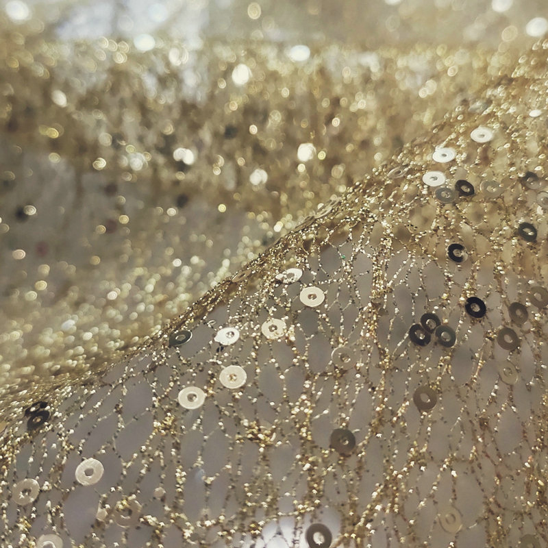 Hard Net White Gold Sequin Emb - 3D Printing On Fabric ulasan dan harga